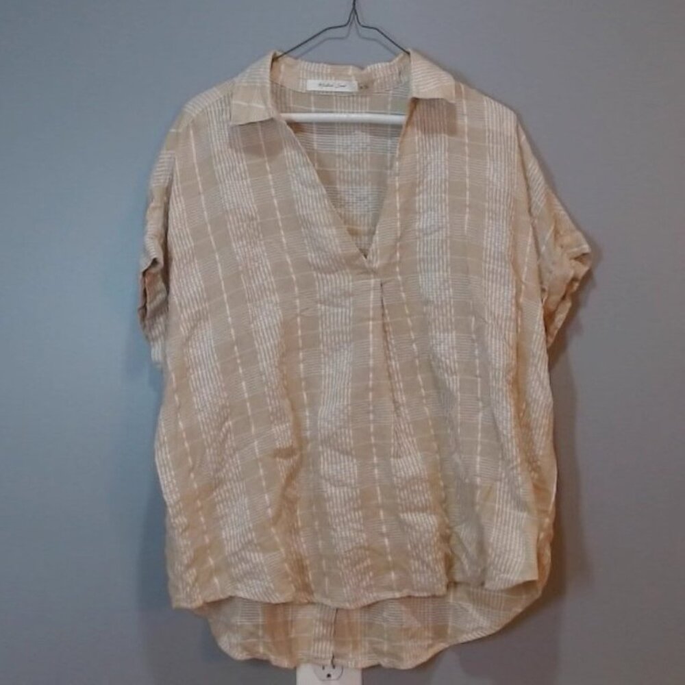 Mustard Seed Beige Textured V-Neck Blouse Women’s‎ Size Medium